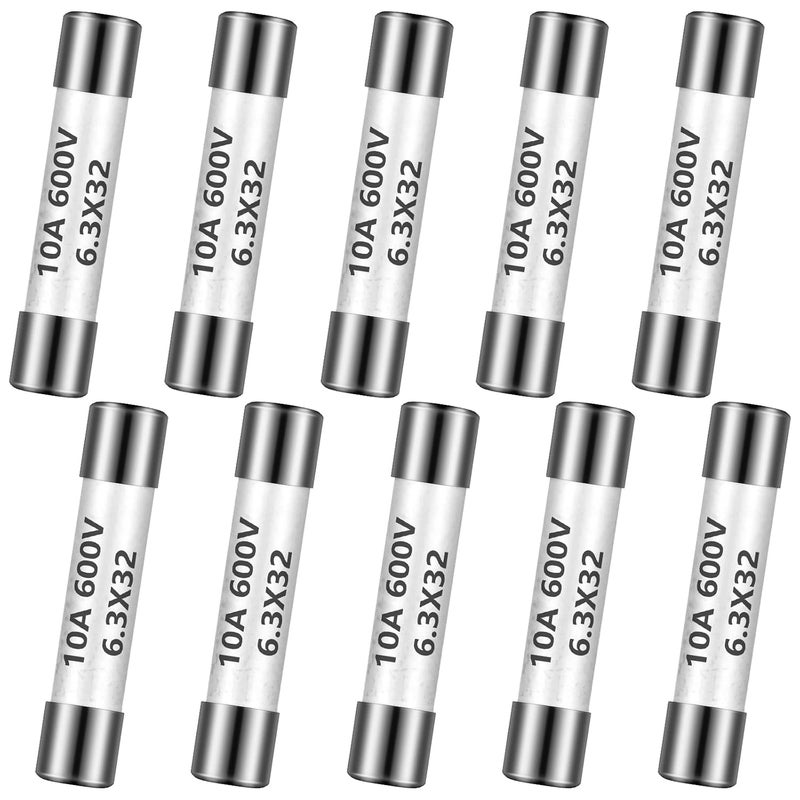 Kingdder 10 Pieces Ff10a 600v Multimeter Fuses Dc Dmm Fast Blow Action 10 Amp Ceramic Fuses Brass Made for Dc Dmms 6.3 x 32 mm - Image 1